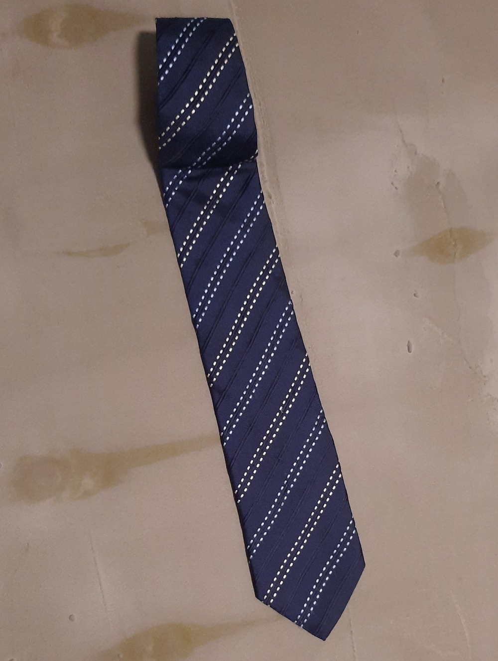 Canali Navy Tie with White Dotted Diagonal Stripes